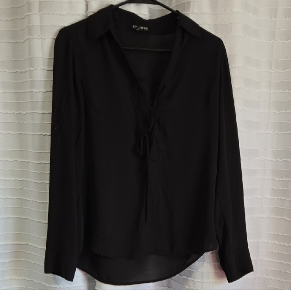 Express Tops - 3/$10 Express Black Tie Front Blouse